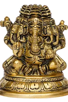 eCraftIndia 5 Face Lord Ganesha Brass Handcrafted Idol