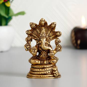 eCraftIndia Lord Ganesha with Naag Devta Brass Handcrafted Idol 1
