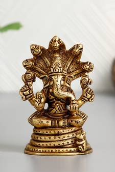 eCraftIndia Lord Ganesha with Naag Devta Brass Handcrafted Idol