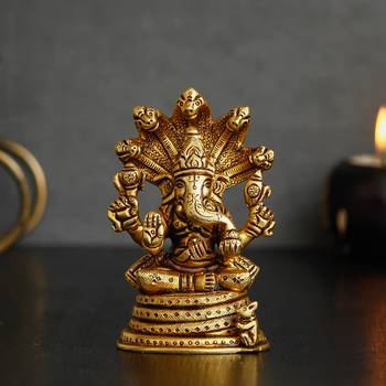 eCraftIndia Lord Ganesha with Naag Devta Brass Handcrafted Idol 2