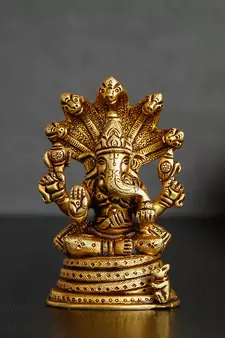 eCraftIndia Ganesha with Serpent Brass Handcrafted Statue