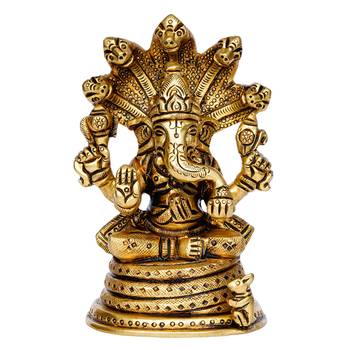 eCraftIndia Lord Ganesha with Naag Devta Brass Handcrafted Idol 3