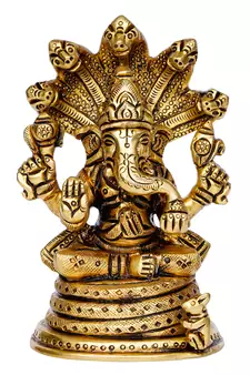 eCraftIndia Ganesha with Serpent Brass Handcrafted Statue