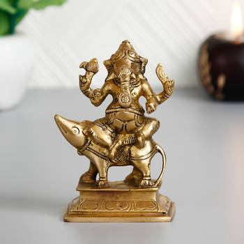 eCraftIndia Lord Ganesha sitting on Mushak Brass Handcrafted Idol 1