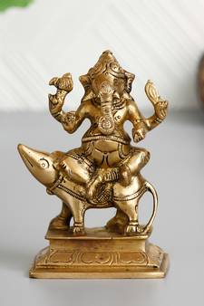 eCraftIndia Lord Ganesha sitting on Mushak Brass Handcrafted Idol