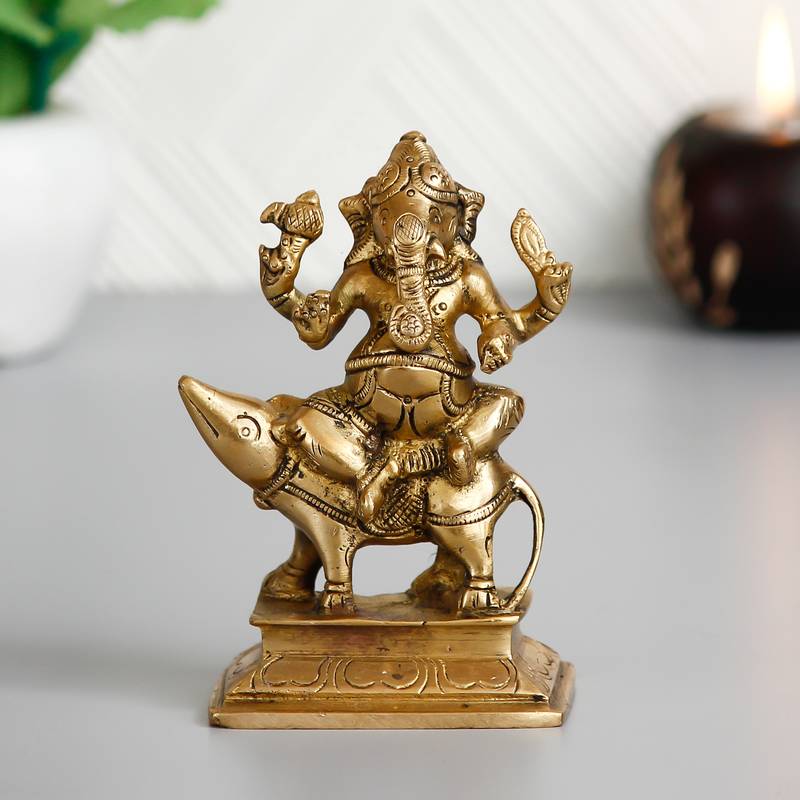 eCraftIndia Lord Ganesha sitting on Mushak Brass Handcrafted Idol