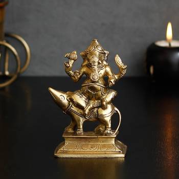 eCraftIndia Lord Ganesha sitting on Mushak Brass Handcrafted Idol 2