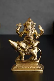 eCraftIndia Lord Ganesha sitting on Mushak Brass Handcrafted Idol