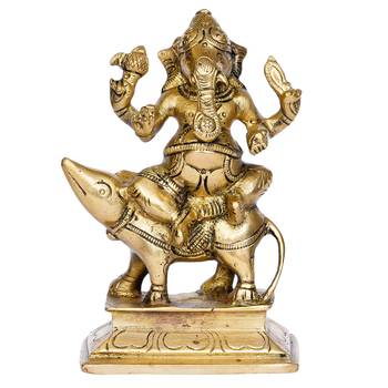 eCraftIndia Lord Ganesha sitting on Mushak Brass Handcrafted Idol 3