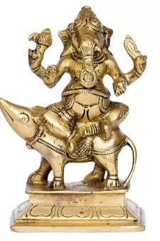 eCraftIndia Lord Ganesha sitting on Mushak Brass Handcrafted Idol