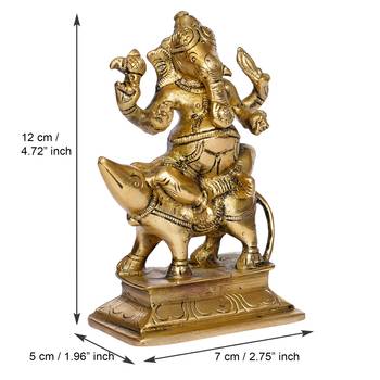eCraftIndia Lord Ganesha sitting on Mushak Brass Handcrafted Idol 4