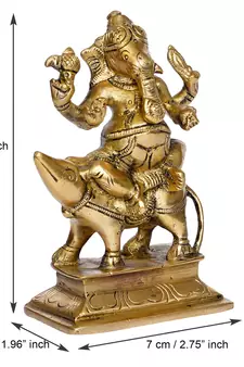 eCraftIndia Lord Ganesha sitting on Mushak Brass Handcrafted Idol