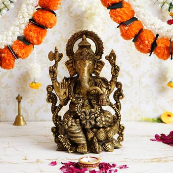 eCraftIndia Blessing Lord Ganesha Antique Finish Handcrafted Brass Idol 1