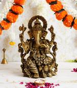 eCraftIndia Blessing Lord Ganesha Antique Finish Handcrafted Brass Idol