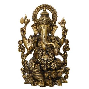 eCraftIndia Blessing Lord Ganesha Antique Finish Handcrafted Brass Idol 3