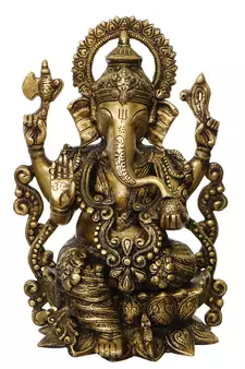 eCraftIndia Blessing Lord Ganesha Antique Finish Handcrafted Brass Idol