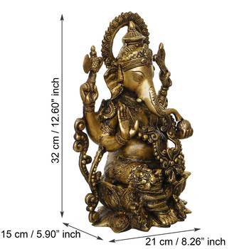 eCraftIndia Blessing Lord Ganesha Antique Finish Handcrafted Brass Idol 4