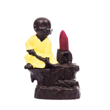 Karate Style Monk Buddha Smoke Backflow Cone Incense Holder Decorative Showpiece with 10 free Smoke Backflow 1