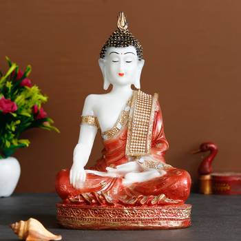 E Craft India White Red Meditating Decorative Showpiece 1