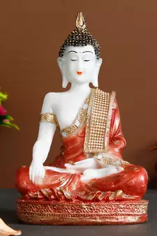 E Craft India White Red Meditating Decorative Showpiece