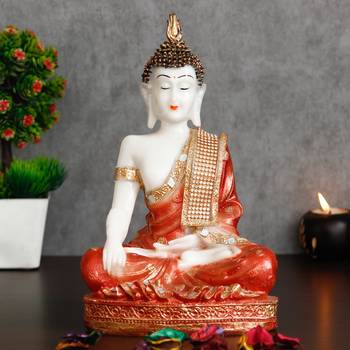E Craft India White Red Meditating Decorative Showpiece 2