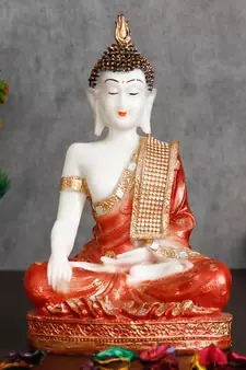E Craft India White Red Meditating Decorative Showpiece