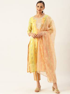 Light-orange embroidered chanderi silk salwar 1