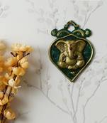 eCraftIndia Golden Lord Ganesha on Green Leaf Handcrafted Metal Wall Hanging