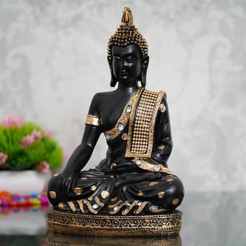 EcraftIndia Decorative Buddha Statue     Handcrafted, Black, 12  5 cm 1