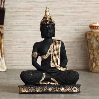 eCraftIndia Golden & Black Meditating Buddha Handcrafted Polyresin Figurine 1