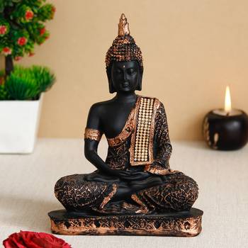 black & copper meditating buddha showpiece 1