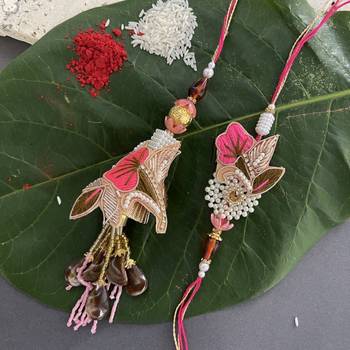 (Combo of 2) Designer Rakhi Lumba Set With Latkan Floral/Pearl Design Rakhi For Brother And Bhabhi 1