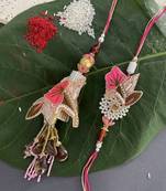 (Combo of 2) Designer Rakhi Lumba Set With Latkan Floral/Pearl Design Rakhi For Brother And Bhabhi