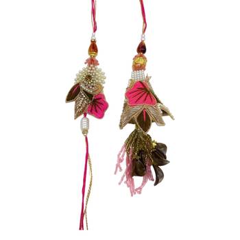 (Combo of 2) Designer Rakhi Lumba Set With Latkan Floral/Pearl Design Rakhi For Brother And Bhabhi 2