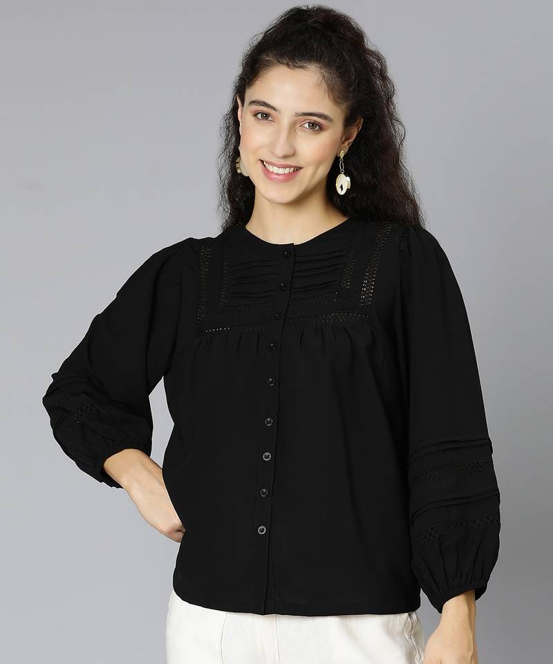 Strikey black laced up women top