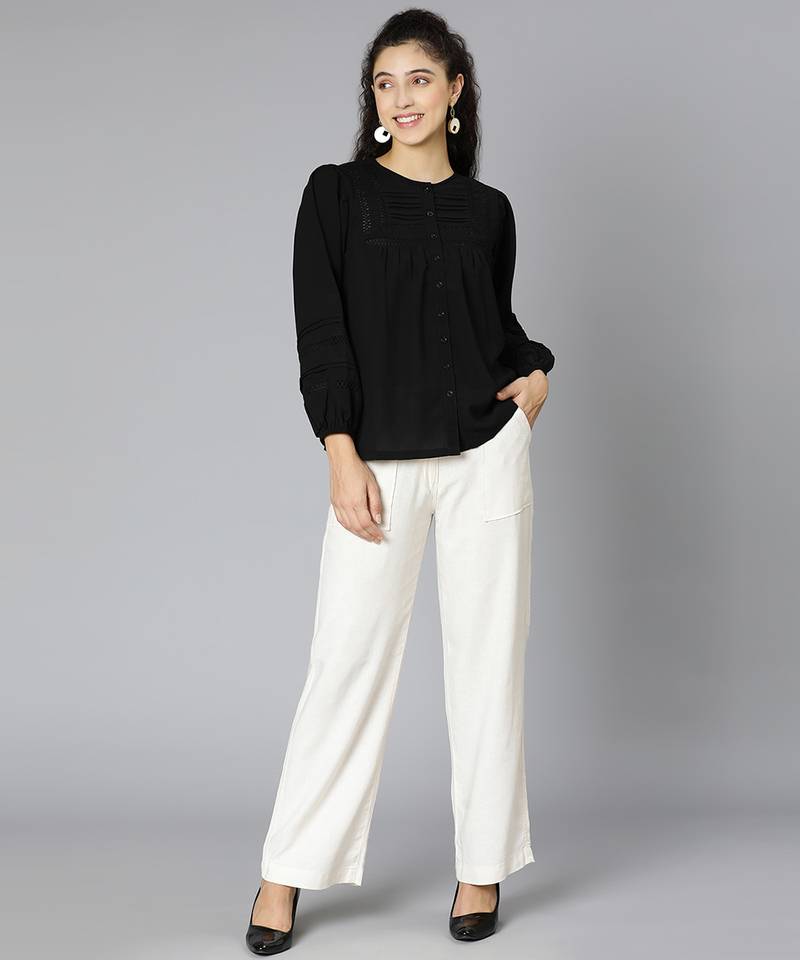 Strikey black laced up women top