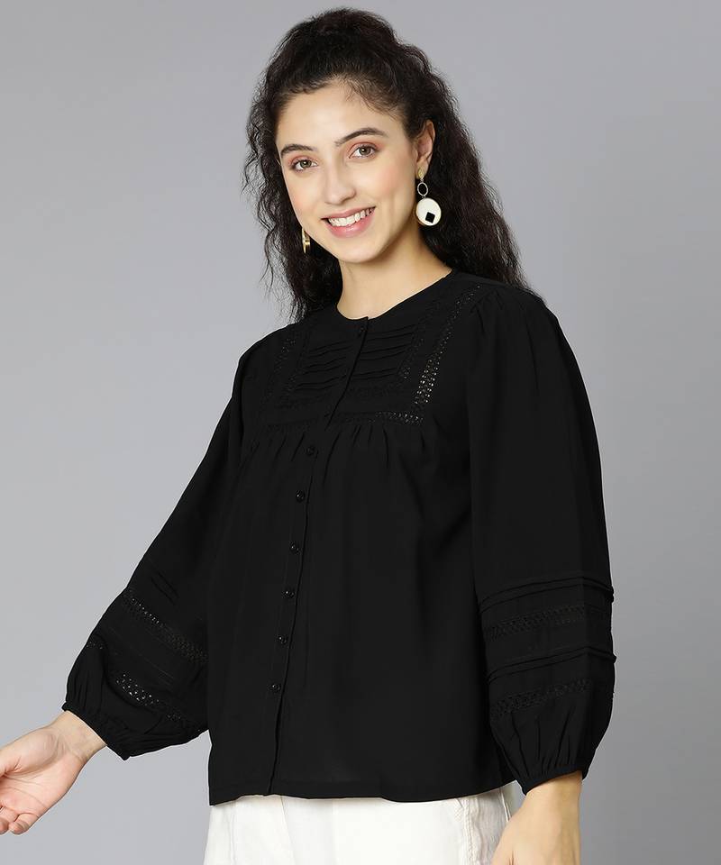 Strikey black laced up women top