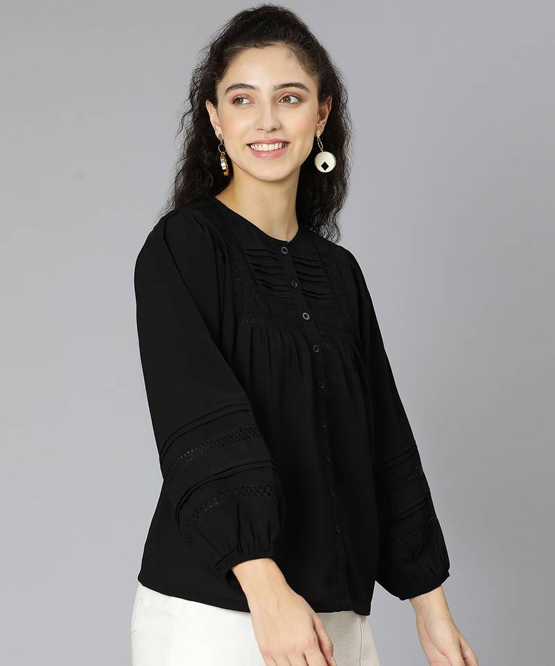 Strikey black laced up women top