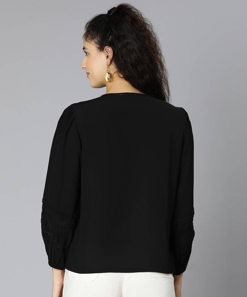 Strikey black laced up women top