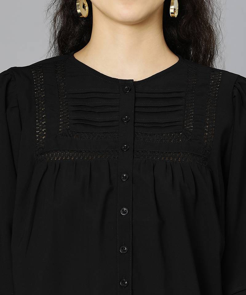 Strikey black laced up women top