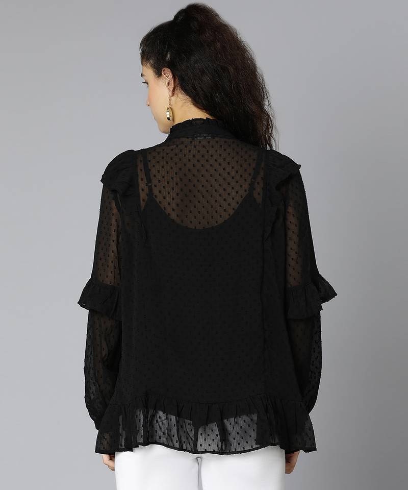 Mega black ruffled women partywear top