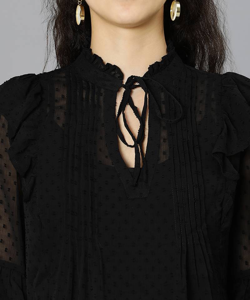 Mega black ruffled women partywear top