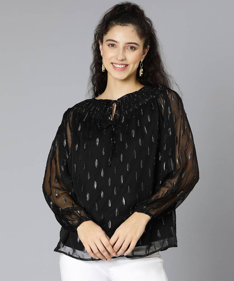 Whimpzy black smocking women partywear top