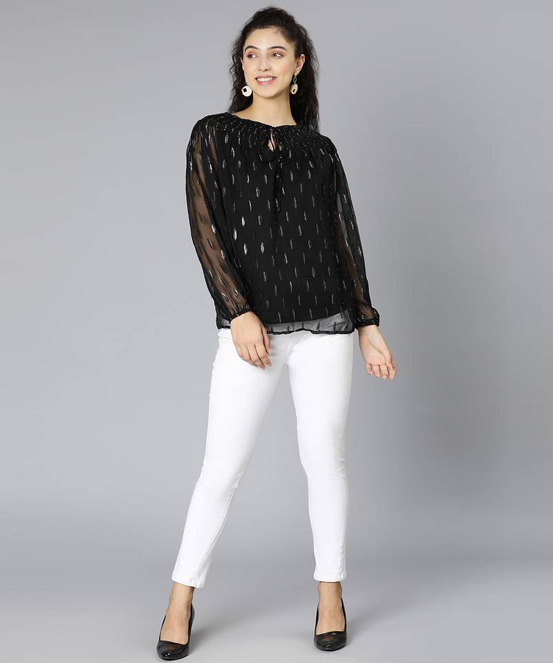 Whimpzy black smocking women partywear top