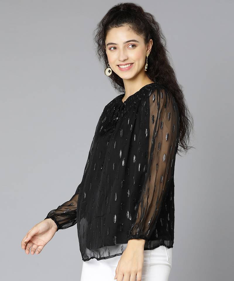 Whimpzy black smocking women partywear top