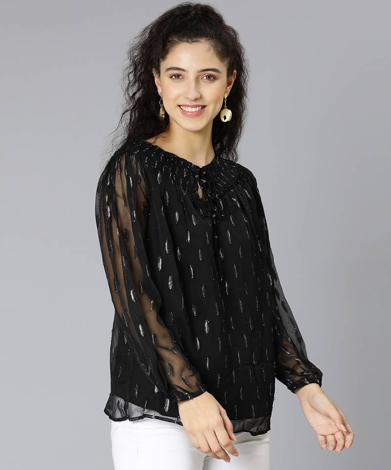 Whimpzy black smocking women partywear top