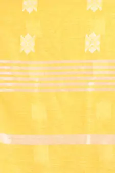 This is   Yellow Blended Silk soft saree with geometric motiff from Charukriti