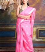 This is   Pink Blended Silk soft saree with geometric motiff from Charukriti