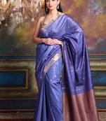 This is   Royal Blue Blended Silk soft saree with zari in aanchal from Charukriti