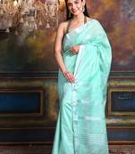 This is   Rust Blended Silk soft saree with textured design from Charukriti